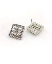 18K CC Square Diamond Earrings