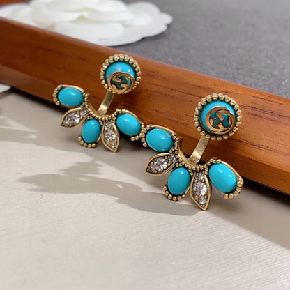 18K Double G Blue Flowers Earrings