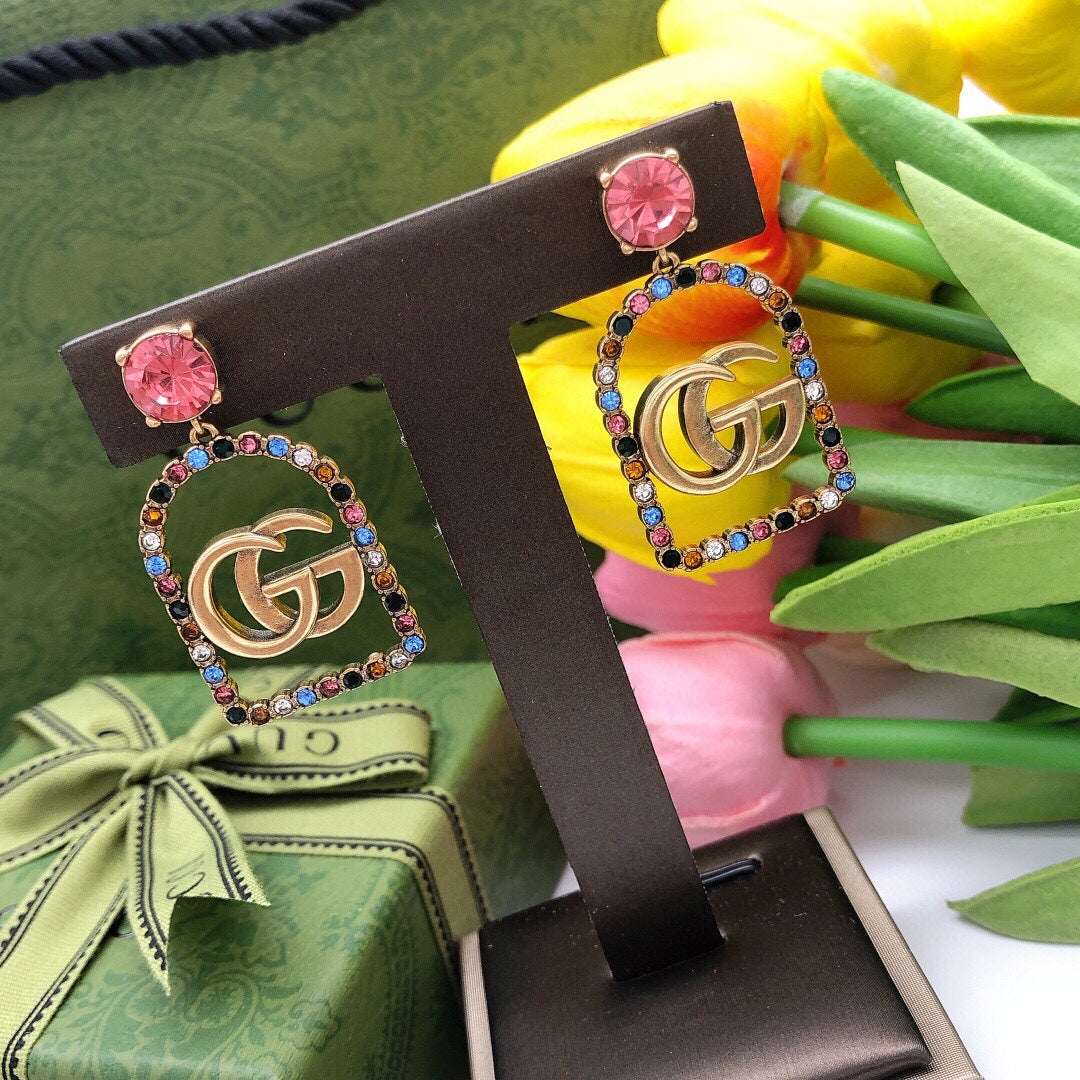 18K Double G Color Crystals Earrings