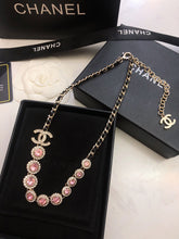 18K CC Pink Crystals Leather Necklace