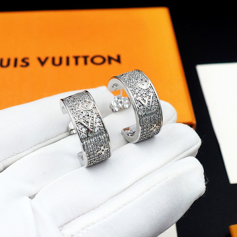 18K Louis Pave Diamond Hoop Earrings