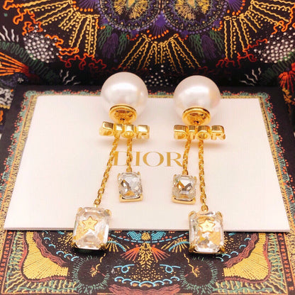 18K CD Tassel Crystal Star Earrings