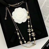 18K CC Long Diamond & Pearl Necklace