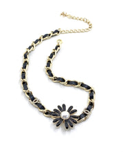 18K CC Flower Leather Choker Necklace