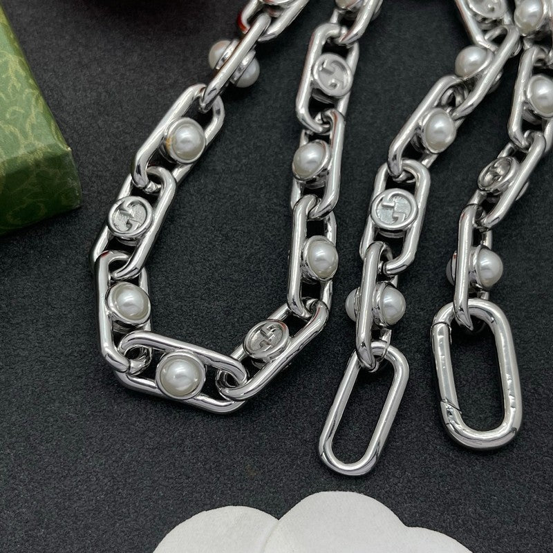 18K GG Gold Pearl Chain Necklace