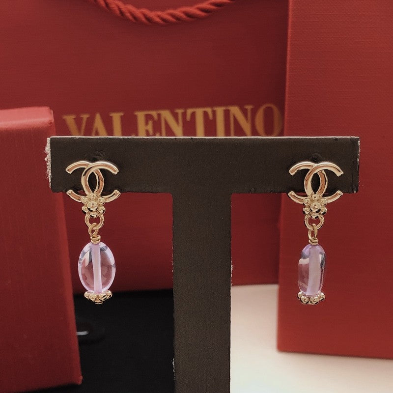 18K CC Purple Crystal Drop Earrings