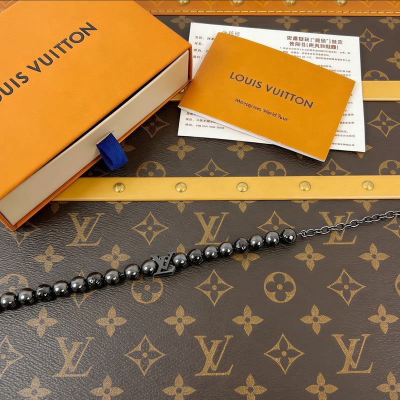 18K Louis Monogram Pearls Black Bracelet