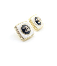 18K CC Pearl Square Earrings