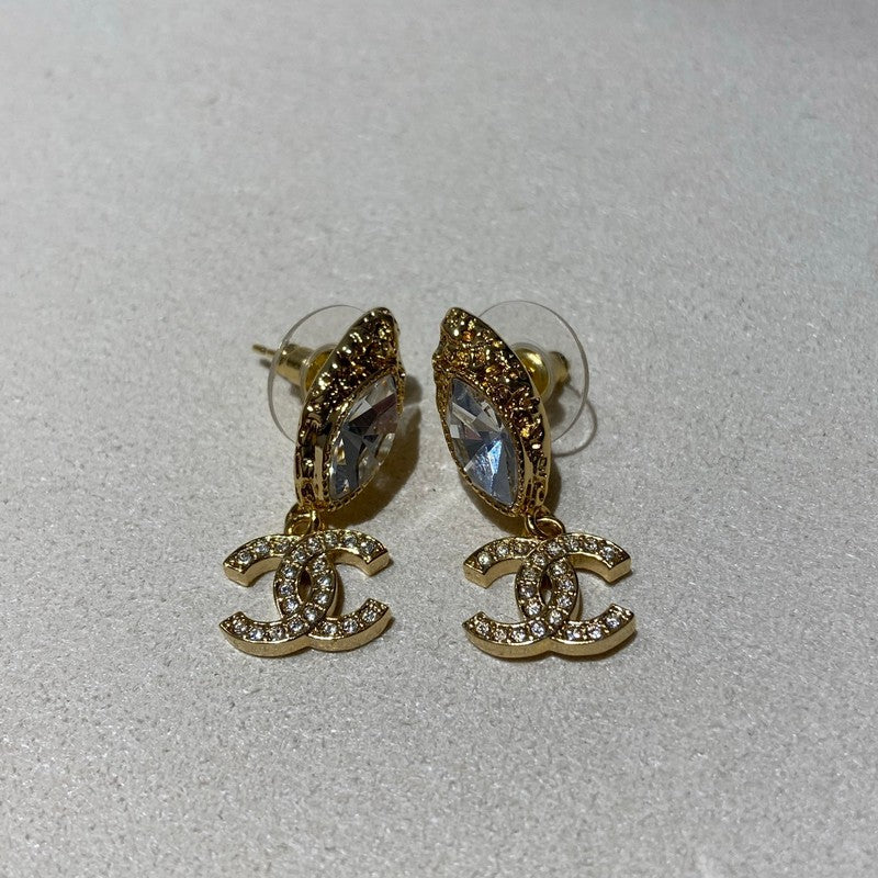 18K CC Diamond Gold Pendant Earrings