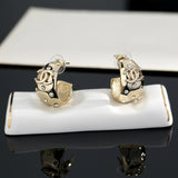 18K CC Half Circle Diamond Gold Earrings