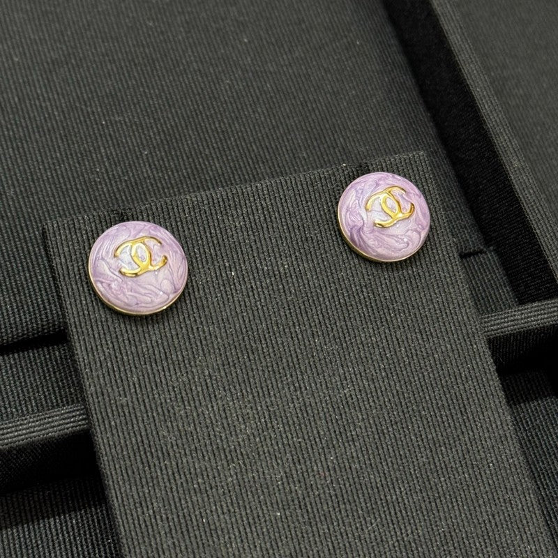 18K CC Purple Resin Gold Earrings