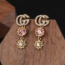 18K GUCCI Double G Flower Crystal Earrings