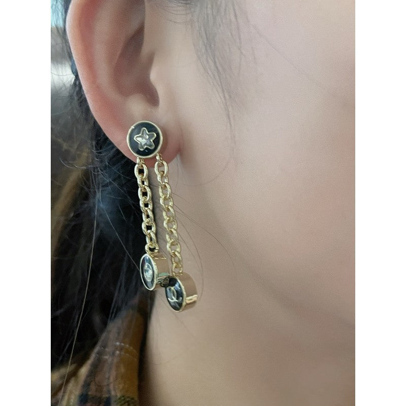 18K CC 25K Black Gold Chain Earrings