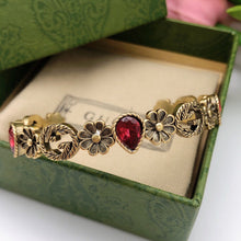 18K Double G Flowers Red Crystals Open Cuff Bracelet