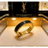 18K Saint Black Leather Gold Bracelet