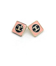 18K CC Square Pink Earrings