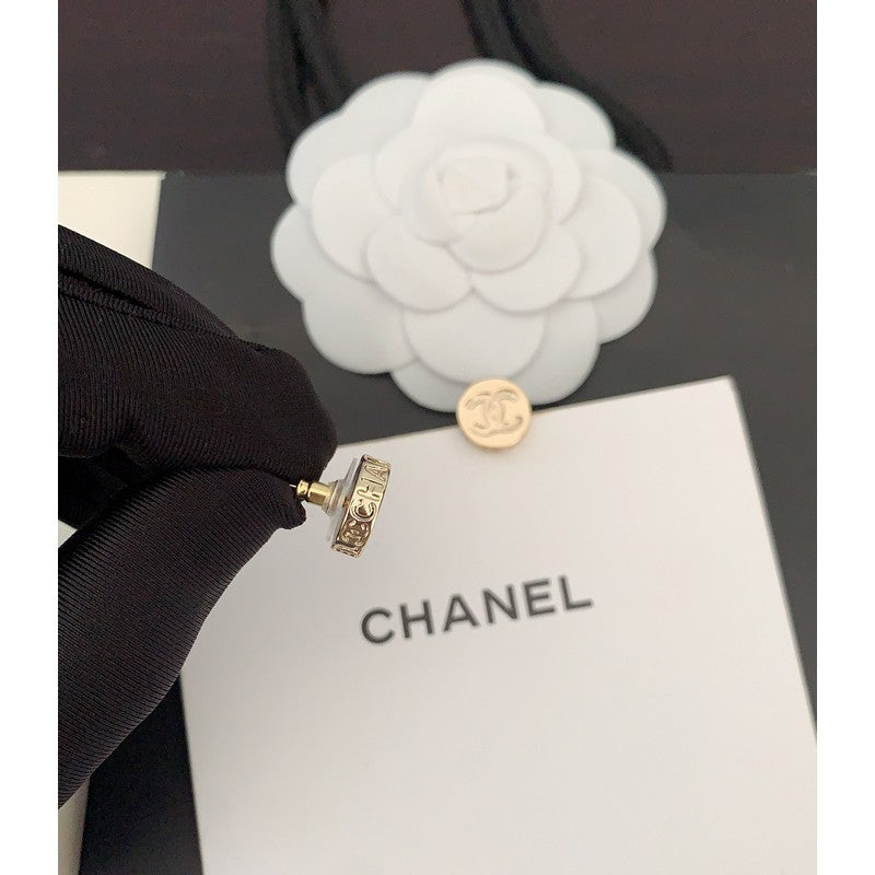 18K CC Gold Button Earrings