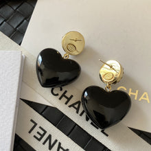 18K CC Black Heart Earrings