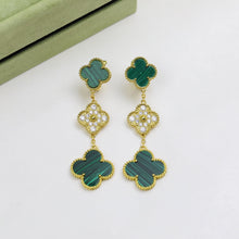 18K Magic Alhambra Three Malachite Motifs Clover Earrings