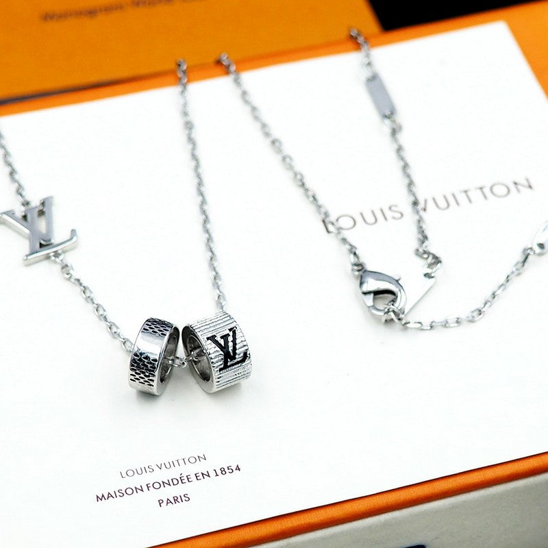 18K Louis Damier Rings Pendant Necklace