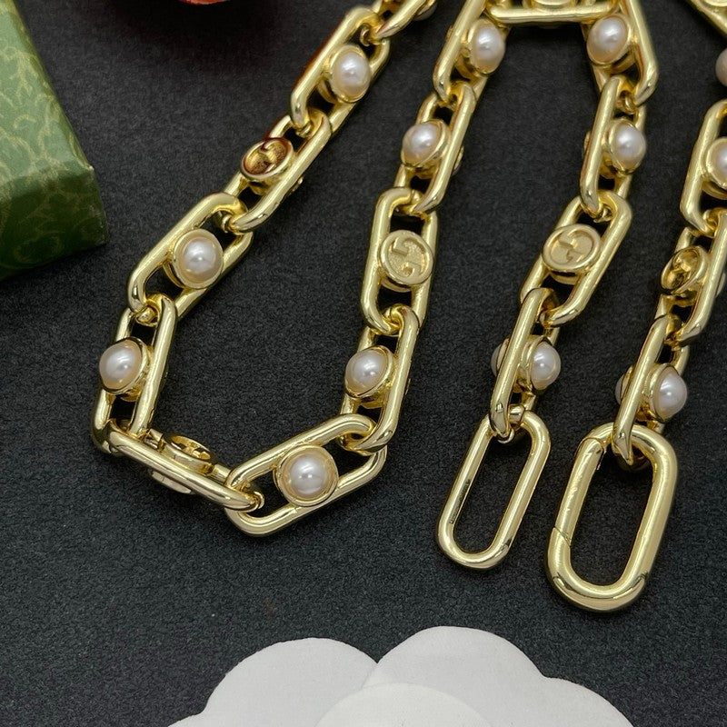 18K GG Gold Pearl Chain Necklace