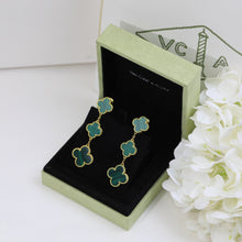 18K Magic Alhambra Three Malachite Motifs Clover Earrings