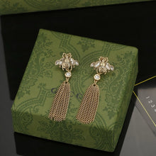 18K Double G Bee Tassel Crystal Earrings