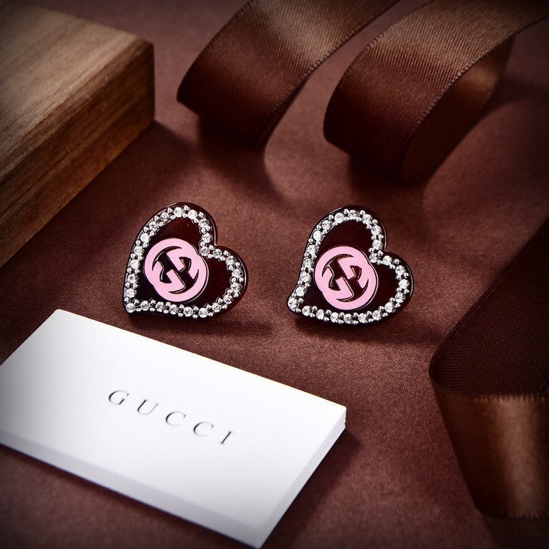 18K GG Pink Heart Earrings