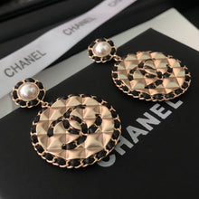 18K CC Leather Round Earrings