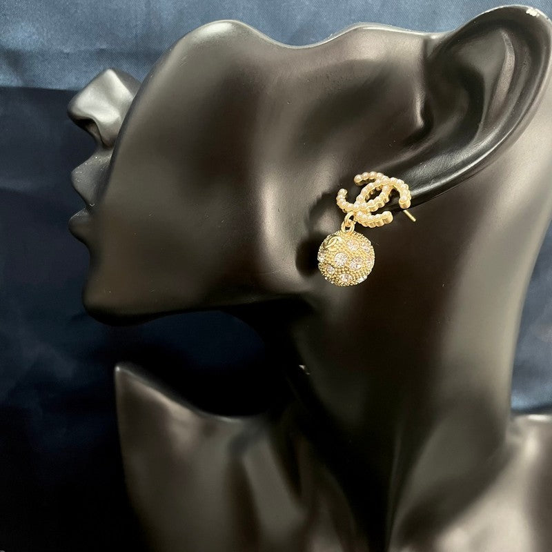 18K CC Gold Diamond Ball Earrings