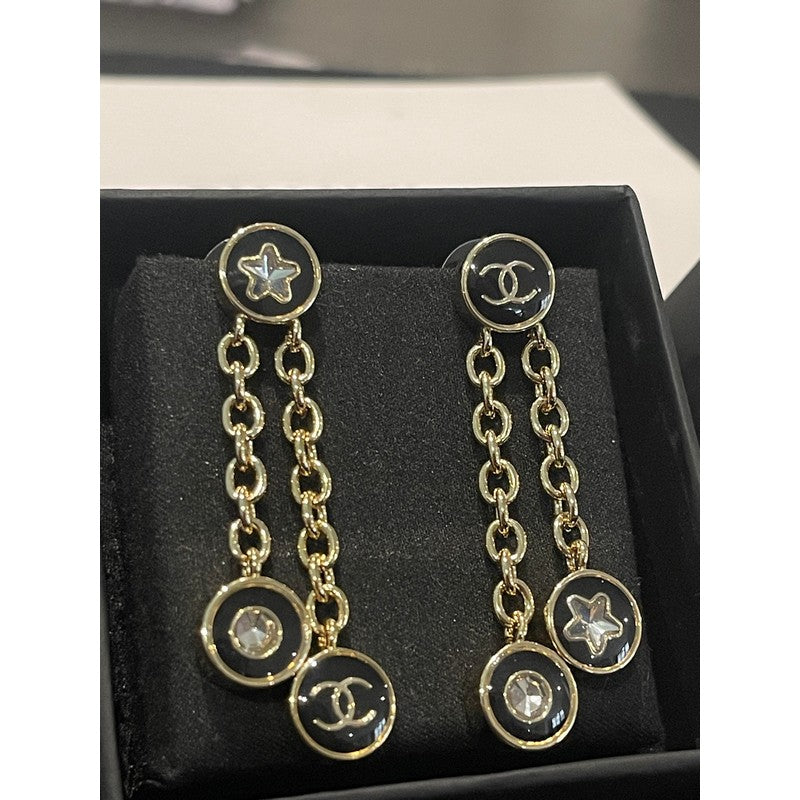 18K CC 25K Black Gold Chain Earrings