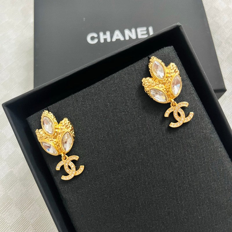 18K CC Crystal Flower Earrings