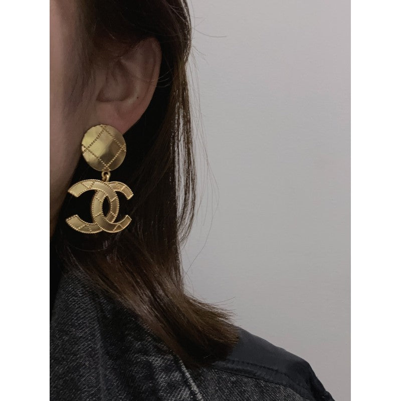 18K CC Gold Pendant Earrings