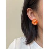 18K CC Orange & Red Crystal Round Earrings