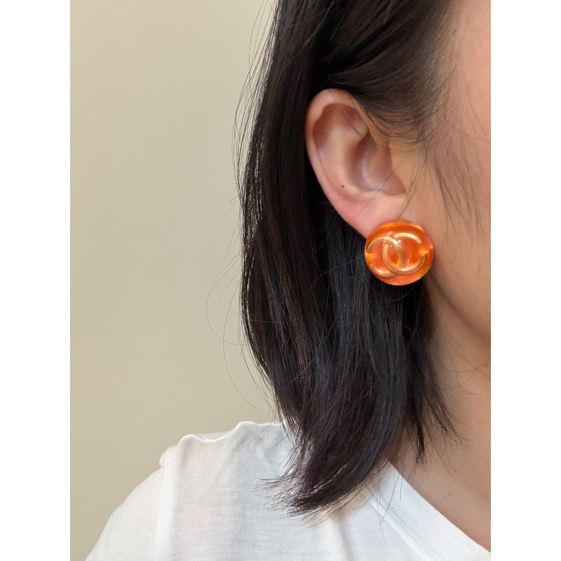 18K CC Orange & Red Crystal Round Earrings