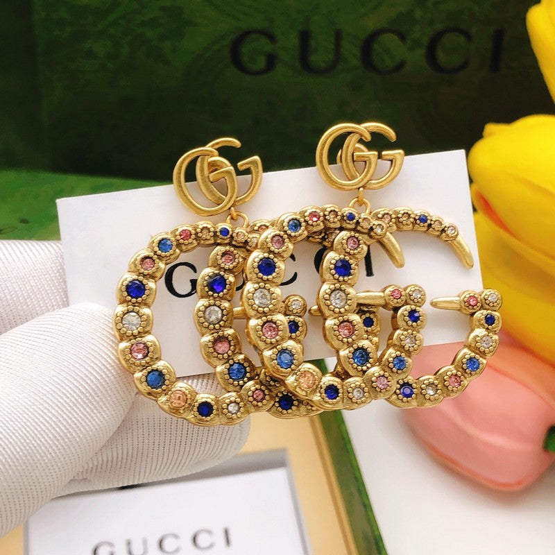18K GG Big Crystal Gold Earrings