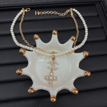 18K CC Cross Diamond Pearl Chain Necklace