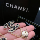 18K CC Pearl Gold Chain Earrings