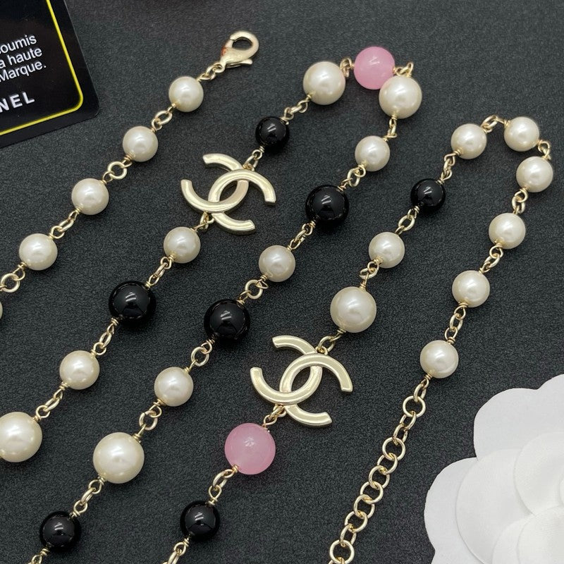 18K CC Black & Pink Bead Long Necklace