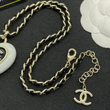 18K CC Black & White Heart Leather Necklace