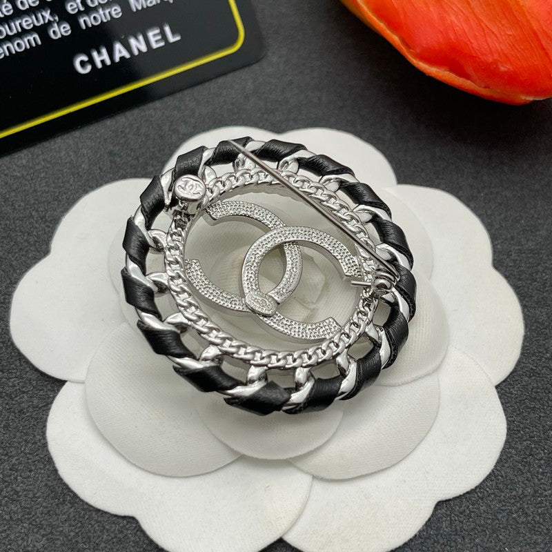 18K CC Leather Gold Brooch