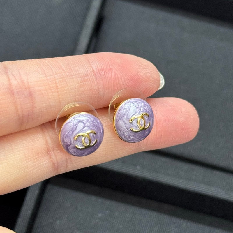 18K CC Purple Resin Gold Earrings