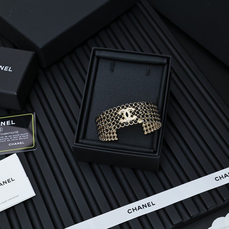 18K CC Black Crystal Wide Cuff Bracelet