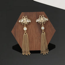 18K Double G Bee Tassel Crystal Earrings