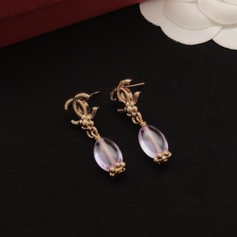 18K CC Purple Crystal Drop Earrings