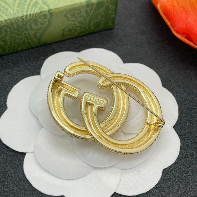 18K GG Gold Diamond Brooch