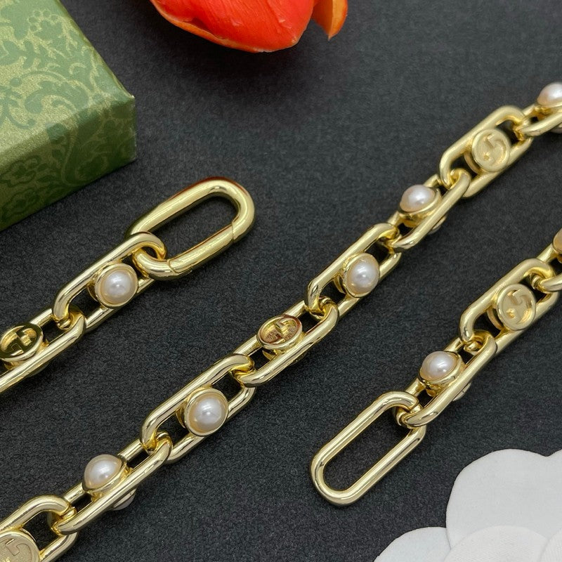 18K GG Gold Pearl Chain Necklace