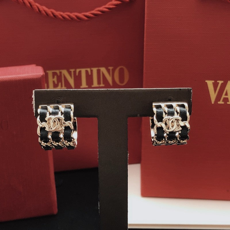18K CC Leather Gold Circle Earrings