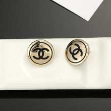 18K CC Black Button Earrings
