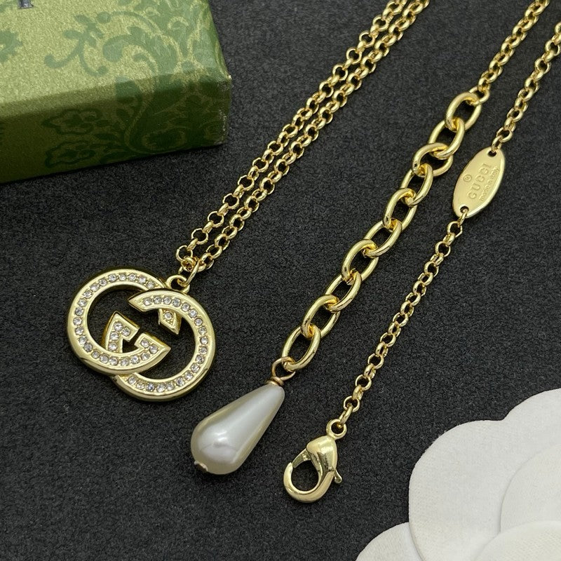 18K GG Gold Pearl Drop Necklace